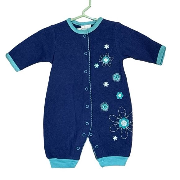 Carter's | Infant Girls Blue Floral Soft Fleece Jumpsuit Romper - Picture 1 of 16
